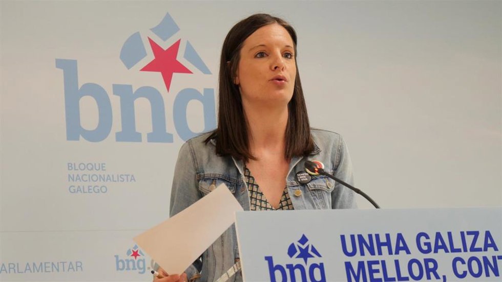 La viceportavoz primera del BNG en el Parlamento, Olalla Rodil, en rueda de prensa.