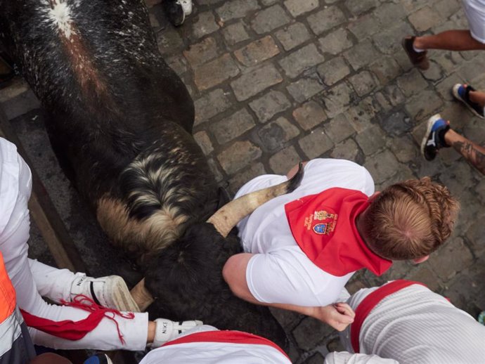 Imagen del tercer encierro de los Sanfermines de 2024