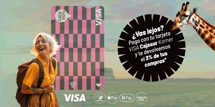 Imagen promocional del descuento que otorga Cajasur a los jovenes por compras con sus tarjetas en el extranjero este verano.