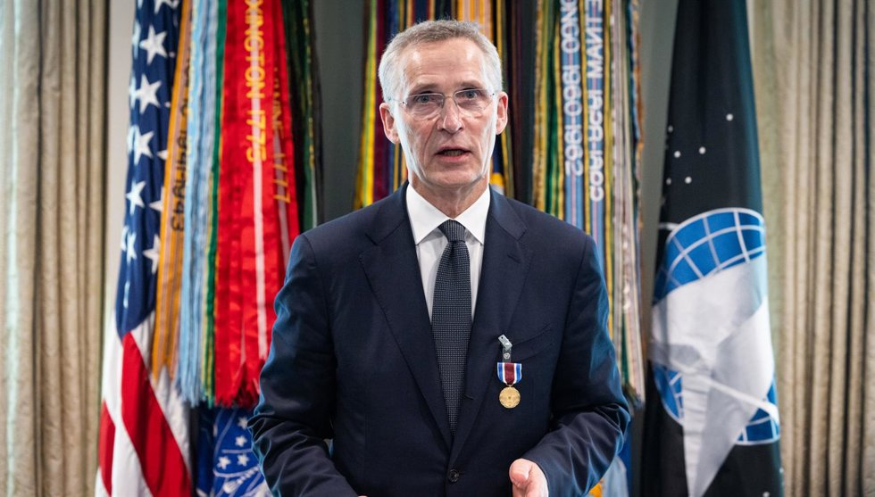 HANDOUT - 08 July 2024, US, Washington: NATO Secretary General Jens Stoltenberg delivers a speech after receiving the US Department of Defence's Medal for distinguished Public Service. Photo: -/NATO/dpa - ATTENTION: editorial use only and only if the cr