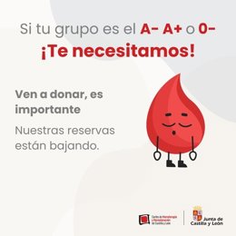 Gráfico difundido por @donasangreCYL para llamar a donar sangre de los grupos A-, A+ y 0-