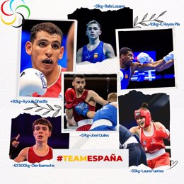 Reyes, Lozano, Quiles, Ibarreche, Ghadfa y Laura Fuertes, equipo olímpico de boxeo para Paris 2024.