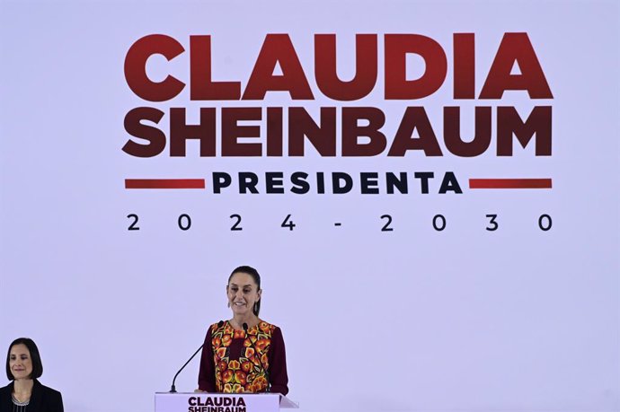 27 June 2024, Mexico, Mexico City: Claudia Sheinbaum Pardo, incoming President of Mexico, speakes during the presentation of the second part of her government cabinet at Interactive Museum of Economics. 