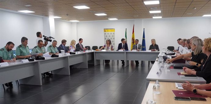 Pedro Fernández presidiendo la Mesa de Coordinación Operativa (MECO) del IV Plan Especial de Seguridad del Campo de Gibraltar.