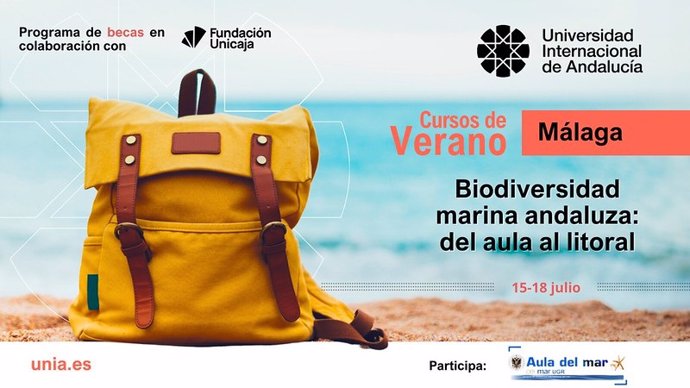 Cartel del curso de la UNIA en Málaga sobre 'Biodiversidad marina andaluza: del aula al litoral'.