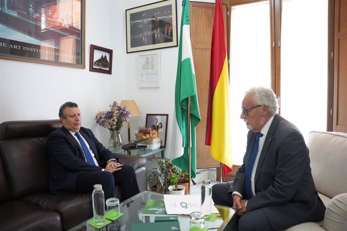 El defensor del Pueblo Andaluz, Jesús Maeztu (d); junto al presidente de la Diputación de Sevilla, Javier Fernández (i), durante el encuentro.