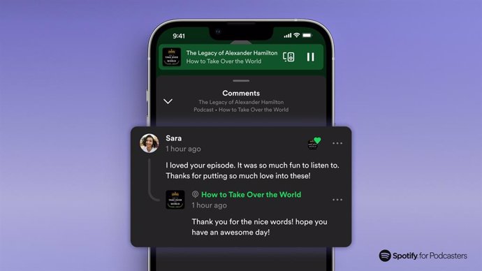 Nuevos comentarios para pódcast en Spotify.