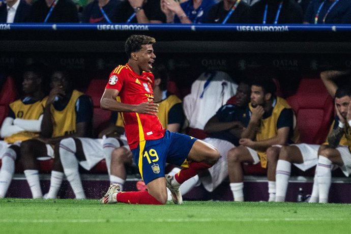 July 9, 2024, Munich, Germany: 240709 Lamine Yamal of Spain celebrates after 1-1 during the UEFA Euro 2024 Football Championship semifinal between Spain and France 