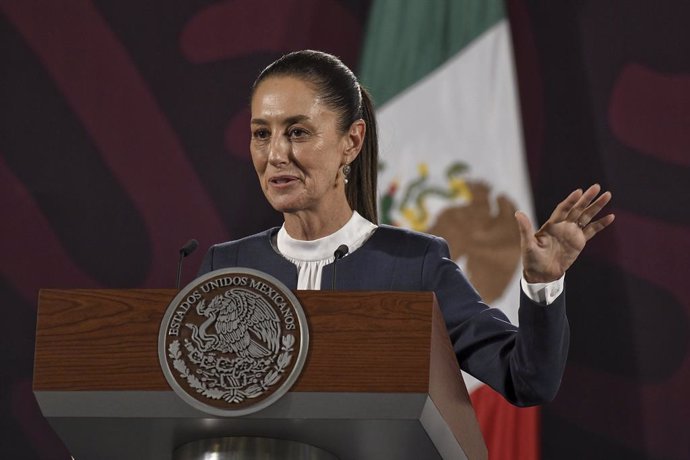 10 June 2024, Mexico, Mexico City: Mexico's President-elect  Claudia Sheinbaum, gives her first briefing at the National Palace, after meeting with outgoing president Andres Manuel Lopez Obrador. 