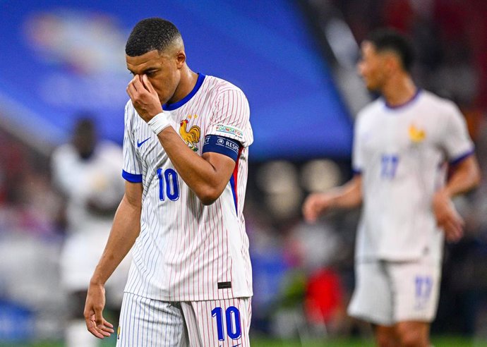 09 July 2024, Bavaria, Munich: France's Kylian Mbappe is disappointed after the UEFA Euro 2024 Semi-final soccer match between Spain and France at Munich Football Arena. Photo: Tom Weller/dpa