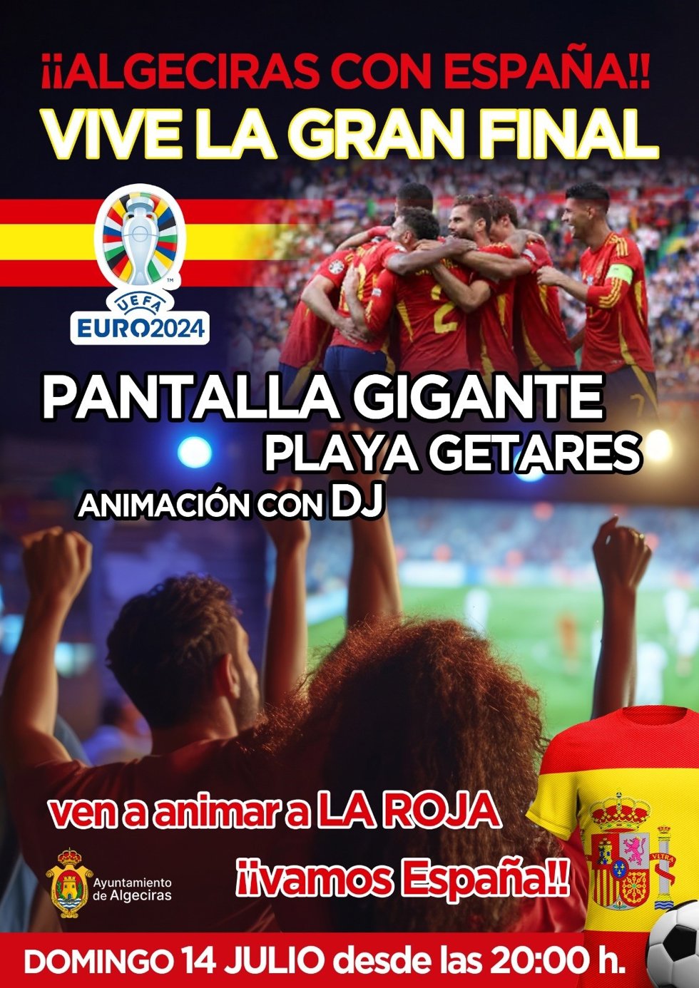Cartel para seguir la final de la Eurocopa en Algeciras.