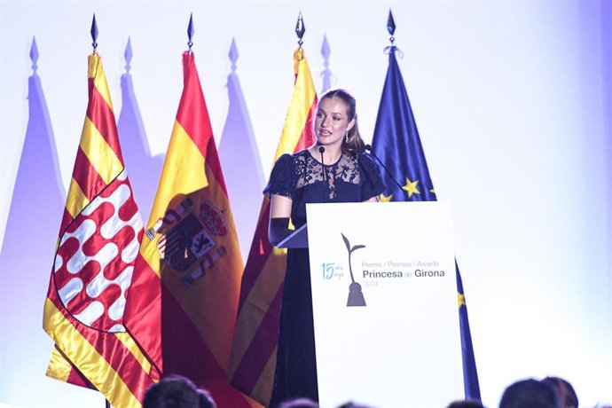 La Princesa Leonor interviene durante la entrega de los XV Premios Fundación Princesa de Girona, en el Palacio de Congresos Costa Brava, a 10 de julio de 2024, en Lloret de Mar, Girona, Catalunya (España). Los Premios Princesa de Girona celebran este añ