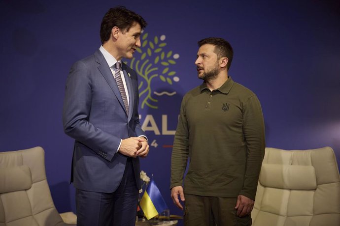 El primer ministro canadiense, Justin Trudeau, y el presidente ucraniano, Volodimir Zelenski. 