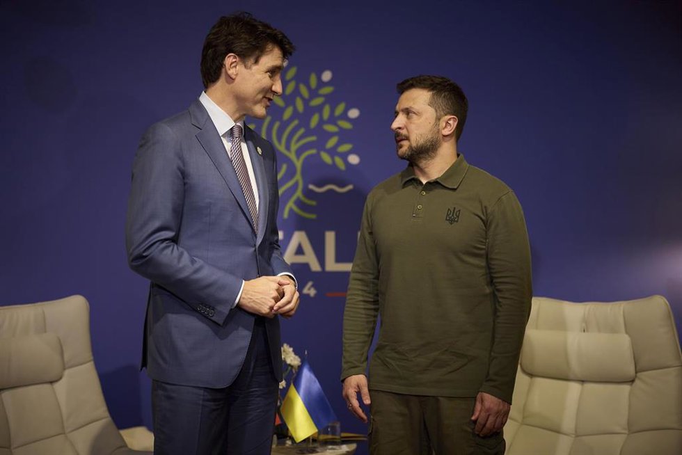 El primer ministro canadiense, Justin Trudeau, y el presidente ucraniano, Volodimir Zelenski. 