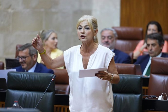 La consejera de Desarrollo Educativo y Formación Profesional de la Junta de Andalucía, Patricia del Pozo, en el pleno del Parlamento del 11 de julio de 2024.