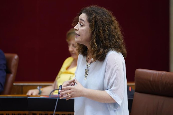 La portavoz de Por Andalucía, Inmaculada Nieto, en la sesión de control al presidente de la Junta en el pleno del Parlamento del 11 de julio de 2024.