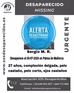 Cartel con la alerta desactivada del desaparecido.