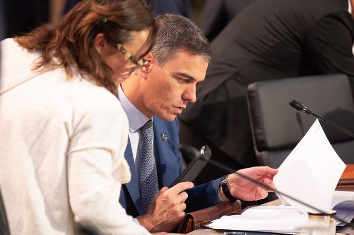 El president del Govern central, Pedro Sánchez, participa en la reunió de caps d'Estat i de Govern del Consell de l'Atlàntic Nord, en el Centre de Convencions Walter I