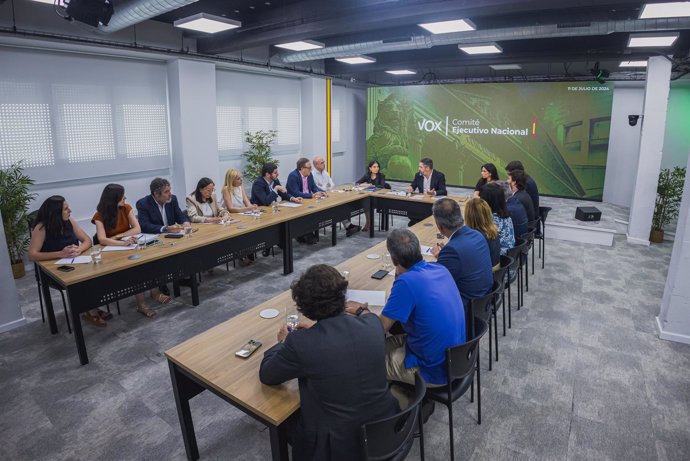 Reunión extraordinaria del Comité Ejecutivo Nacional de VOX, en la que han decidido romper los gobiernos de coalición con el PP, en su sede, a 11 de julio de 2024, en Madrid (España).