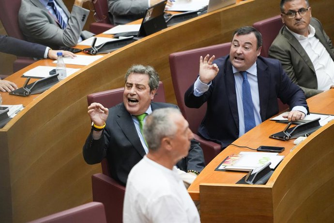 El portaveu de VOX a  les Corts, José María Llanos (i), durant una sessió plenària