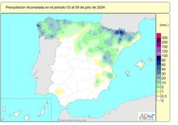 Precipitaciones acumulada del 3 al 9 de julio de 2024.