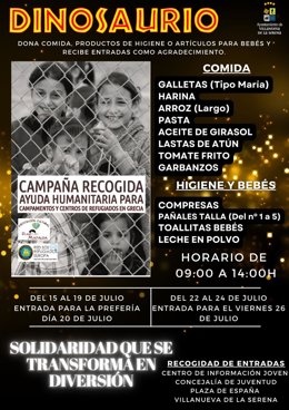 Cartel de la campaña de recogida de ayuda humanitaria en Villanueva de la Serena