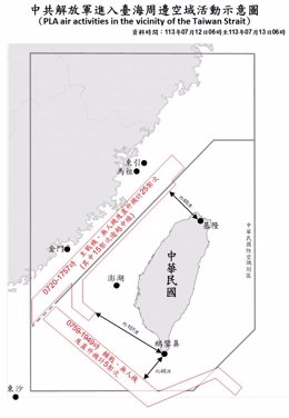 Mapa de las incursiones de cazas chinos en el espacio aéreo de Taiwán.