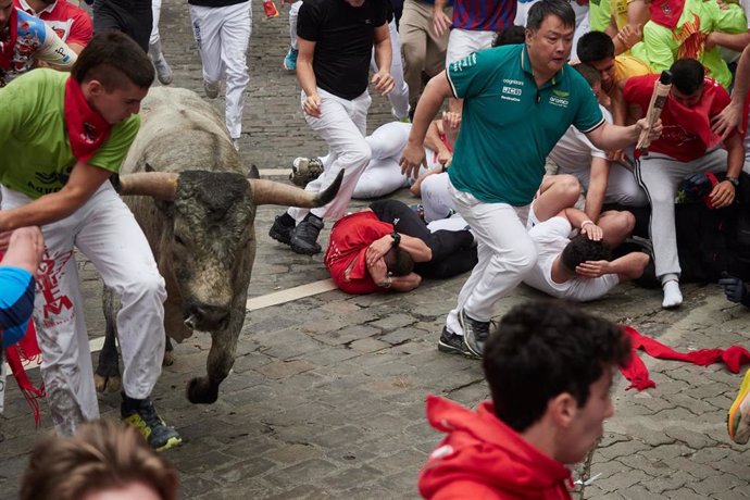 Séptimo encierro de los Sanfermines de 2024 con toros de la ganadería José Escolar Gil.