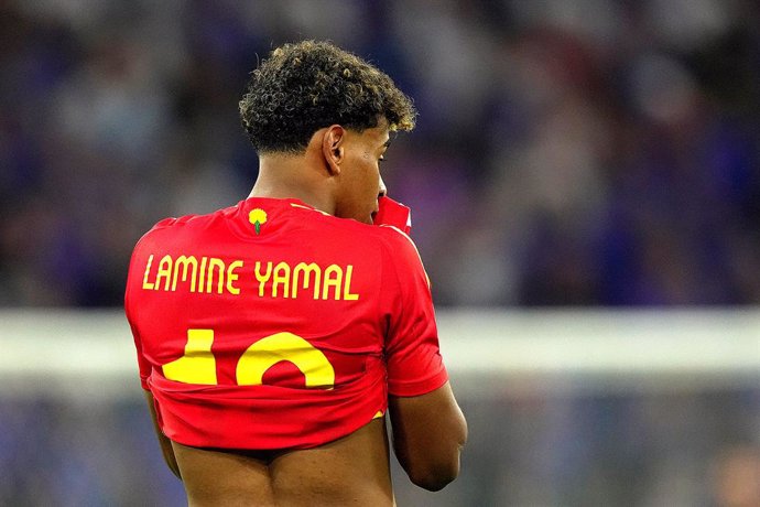 July 9, 2024, Munich, Germany, Germany: Spain's Lamine Yamal  during the Euro 2024 soccer match between Spain and France at the Munich Football Arena , Munich, Germany.