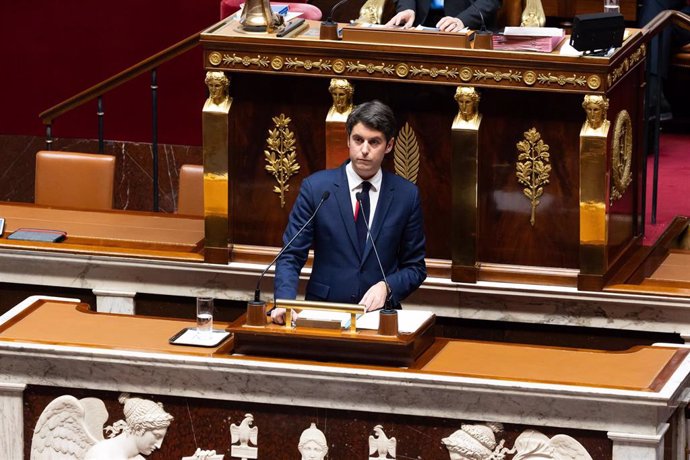 Archivo - El primer ministro francés, Gabriel Attal, en la Asamblea Nacional francesa