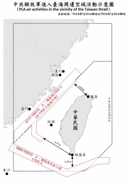 Mapa de las incursiones de cazas chinos en el espacio aéreo de Taiwán.