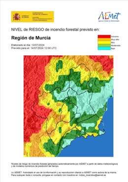 El nivel de riesgo de incendio forestal es alto este domingo en el Guadalentín y el Noroeste