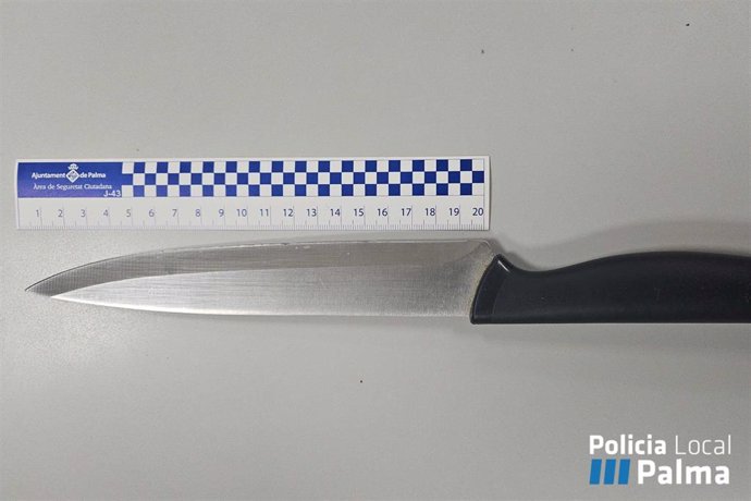 Cuchillo de 20 centímetros de hoja esgrimido por el detenido e incautado por los agentes