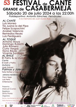 El próximo sábado, 20 de julio, tendrá lugar la 53º edición del Festival de Cante Grande en Casabermeja.