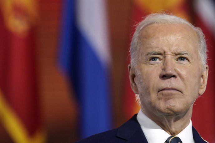 July 9, 2024, Washington, District Of Columbia, USA: United States President Joe Biden delivers remarks on the 75th Anniversary of NATO at the Andrew W. Mellon Auditorium in Washington on July 9, 2024