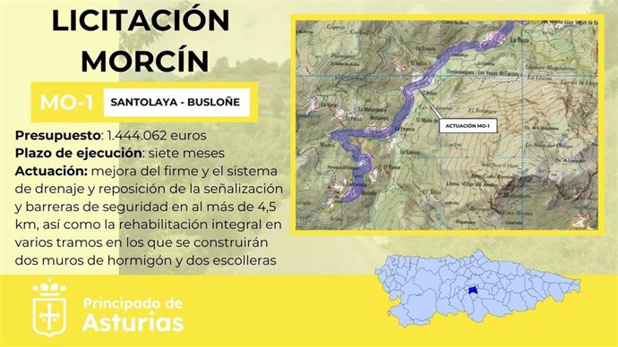 Fomento licita las obras de mejora de la carretera entre Santolaya y Busloñe, en Morcín