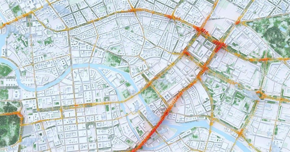 Mapa de una ciudad a vista de pájaro