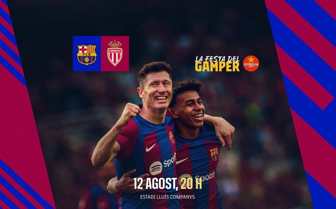 Cartel promocional, con Robert Lewandowski y Lamine Yamal, del Trofeu Joan Gamper 2024 que medirá al FC Barcelona al AS Mónaco