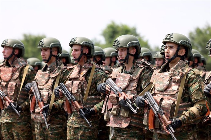 Militares armenios durante un acto de inauguración de los ejercicios militares conjuntos con Estados Unidos