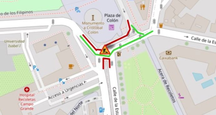 Información sobre el corte de tráfico en la plaza de Colón.