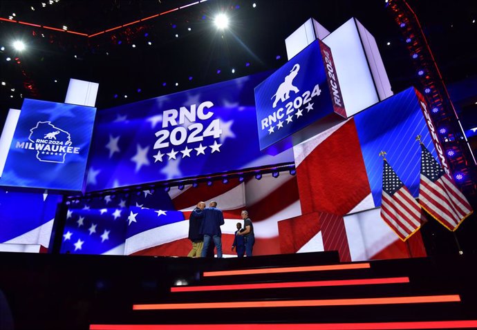 July 14, 2024, Milwaukee, Wi, USA: RNC 2024: COREY LEWANDOWSKI walks off stage as preparations take place for the Republican National Convention in Milwaukee WI on July 14, 2024.