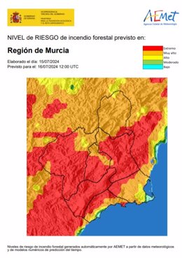 Archivo - Riesgo incendio en la Región de Murcia