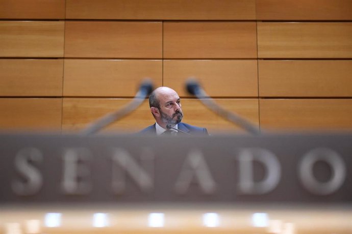 Archivo - El presidente del Senado, Pedro Rollán, durante una sesión plenaria en el Senado, a 16 de mayo de 2024, en Madrid (España). Tras la aprobación del veto de la Ley de Amnistía el martes en el Senado, hoy se vota la suspensión de planteamiento de u