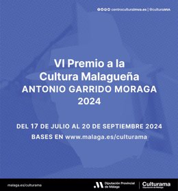 Cartel de la VI edición del Premio a la Cultura Malagueña Antonio Garrido Moraga