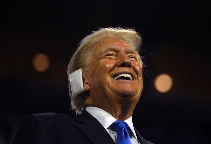 16 July 2024, US, Milwaukee: US former President and 2024 Republican presidential candidate Donald Trump attends the second day of the Republican National Convention at Fiserv Forum in Milwaukee, Wisconsin. Photo: Carol Guzy/ZUMA Press Wire/dpa