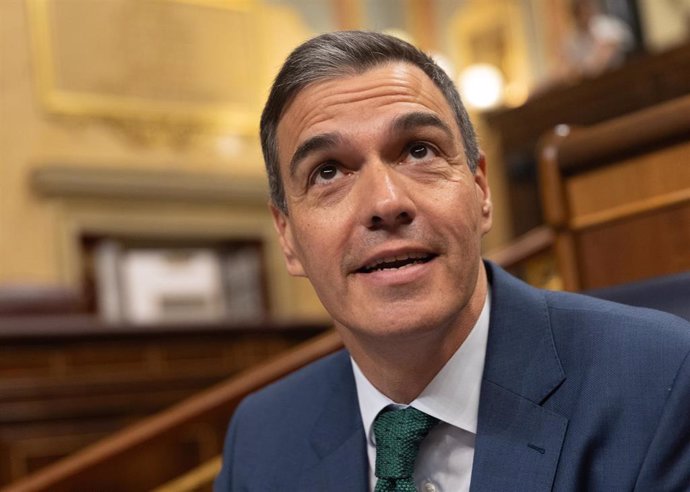 El presidente del Gobierno, Pedro Sánchez, durante una sesión de control al Gobierno, en el Congreso de los Diputados, a 26 de junio de 2024, en Madrid (España).  