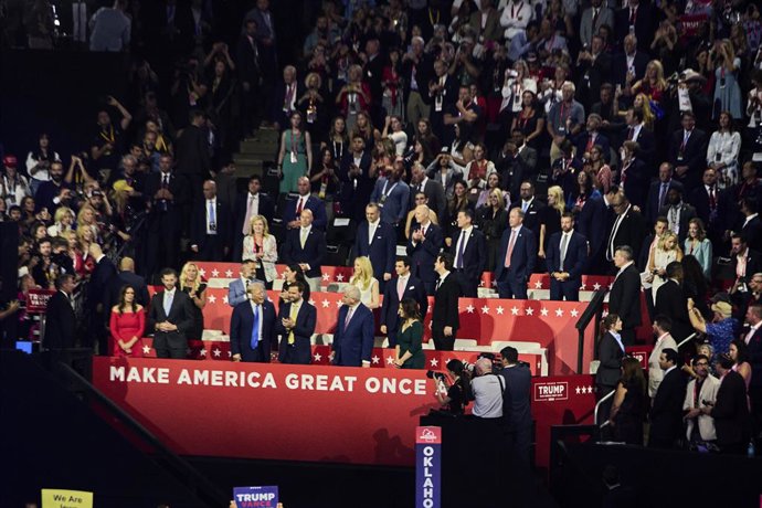 July 16, 2024, Milwaukee, Wisconsin, US: Donald Trump greets supporters in Milwaukee, Wisconsin on the second day of the 2024 Republican National Convention on Tuesday, July 16, 2024