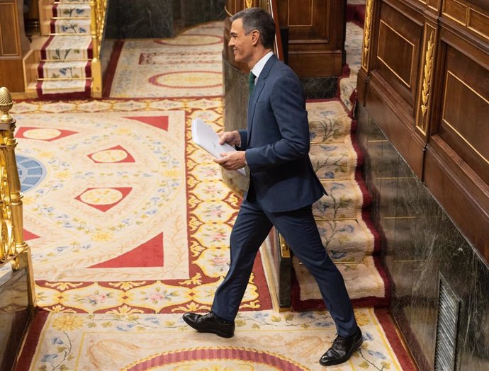 El presidente del Gobierno, Pedro Sánchez, durante una sesión extraordinaria en el Congreso de los Diputados, a 17 de julio de 2024, en Madrid (España). 