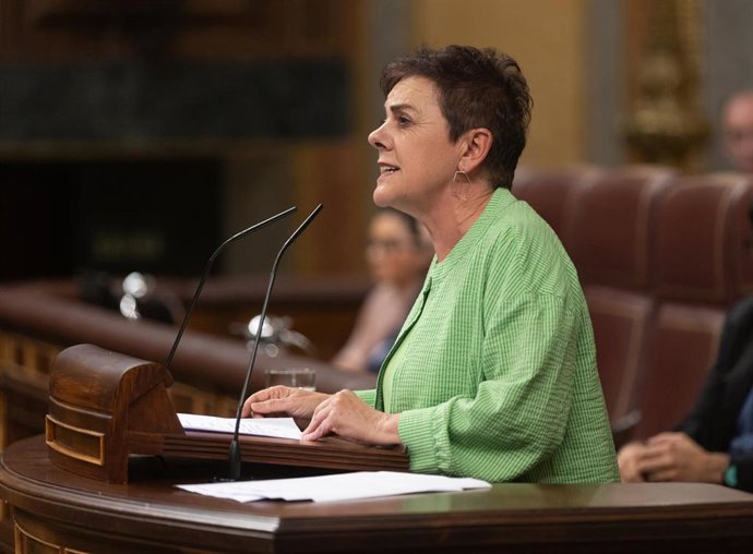 La portavoz de EH Bildu en el Congreso, Mertxe Aizpurua, interviene durante una sesión plenaria en el Congreso de los Diputados, a 4 de julio de 2024, en Madrid (España). 