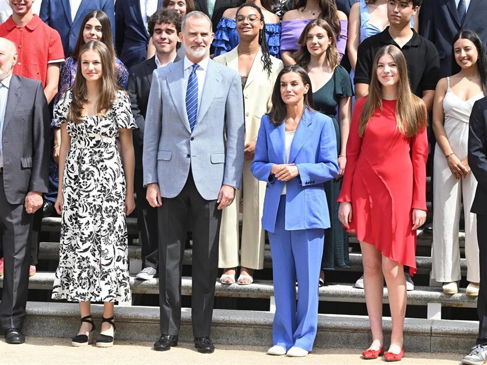 La Princesa Leonor, el Rey Felipe, la Reina Letizia y la Infanta Sofía durante la audiencia al Patronato de la Fundación Comité Español de los Colegios del Mundo Unido en el Palacio de La Zarzuela, a 17 de julio de 2024, en Madrid (España).